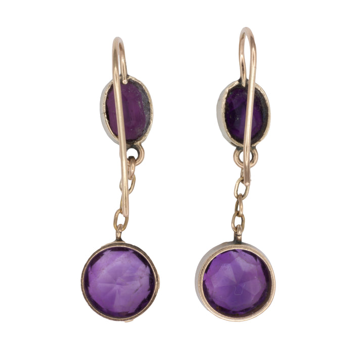 A pair of 9ct gold amethyst earrings.