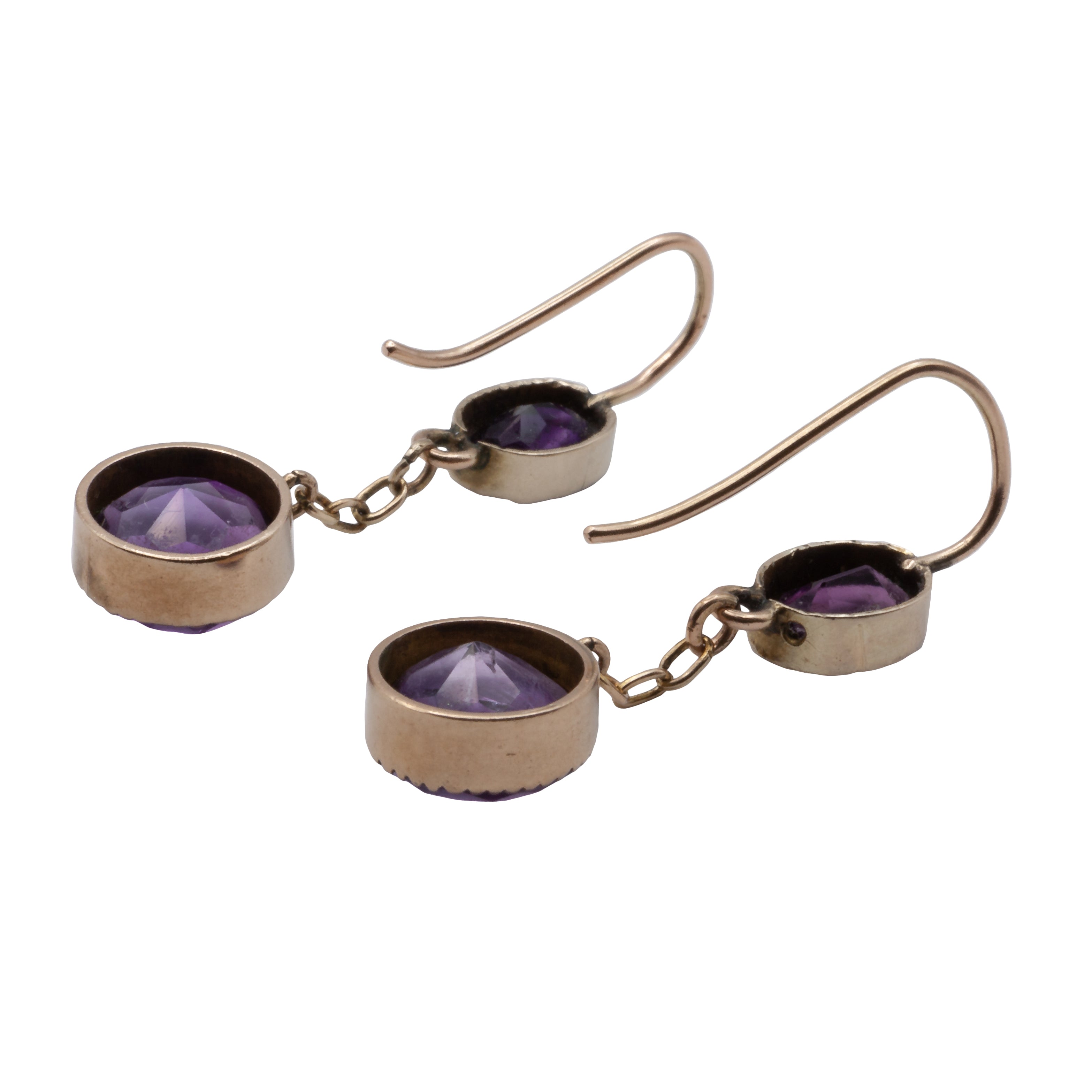 A pair of 9ct gold amethyst earrings.