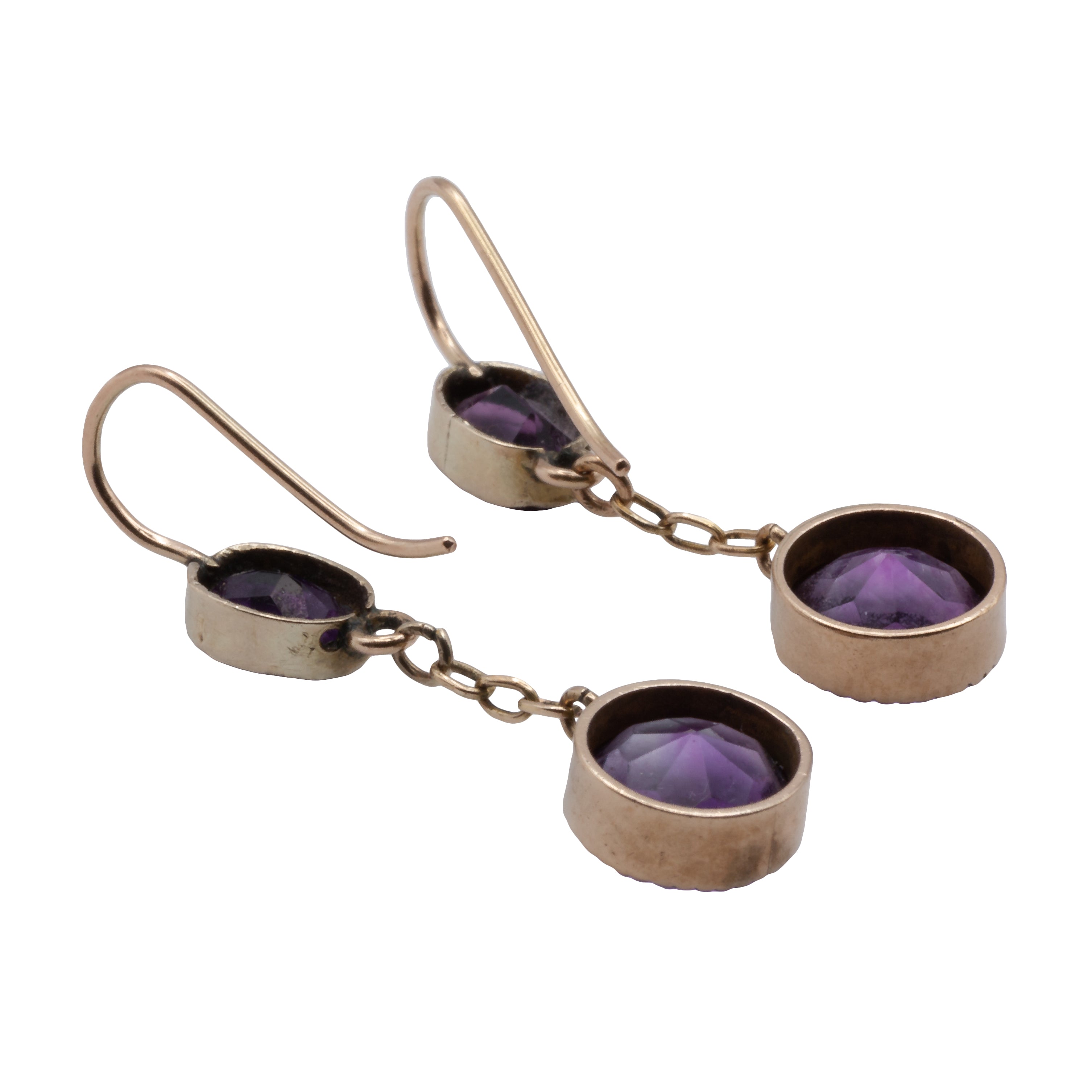 A pair of 9ct gold amethyst earrings.