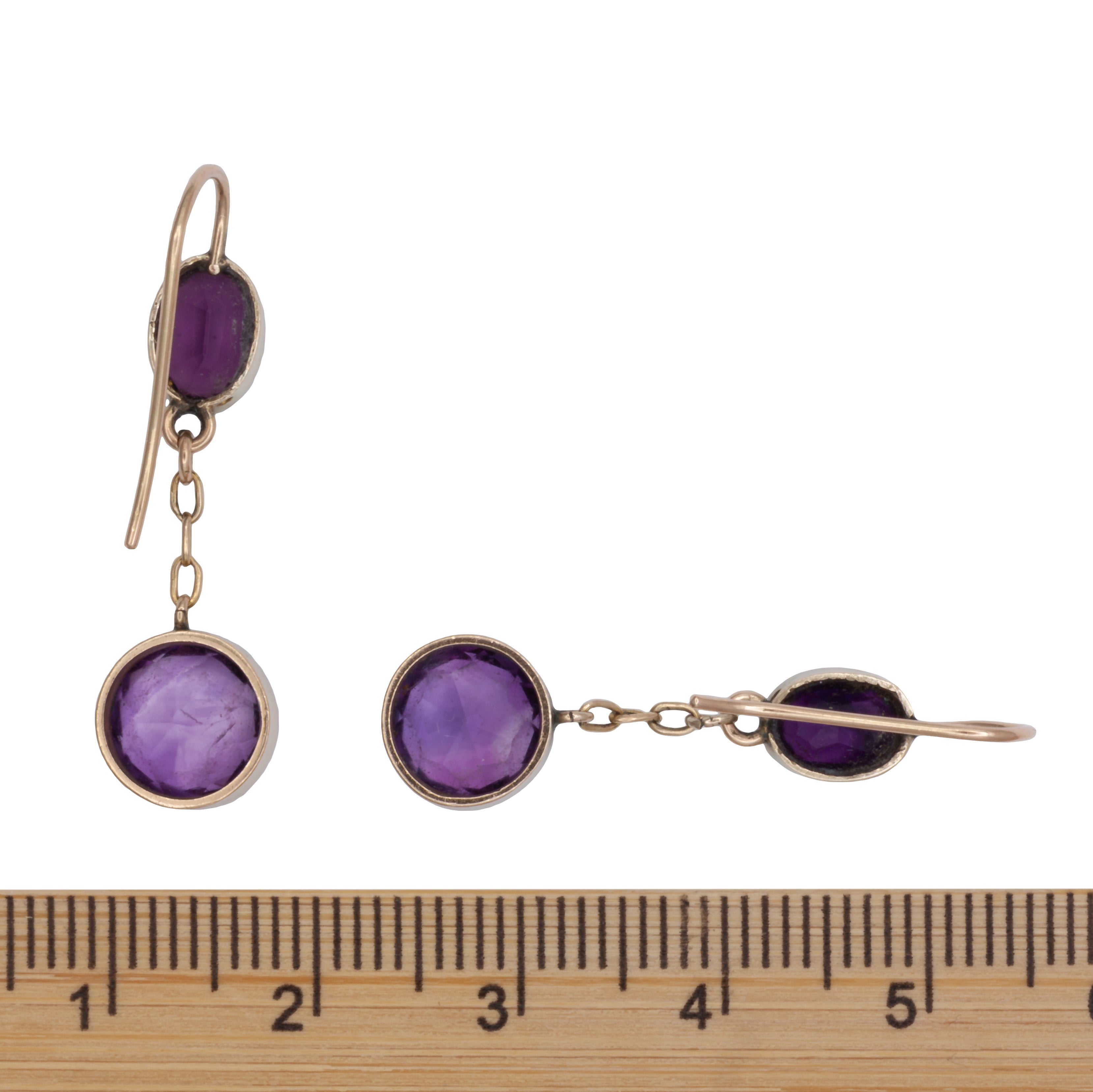 A pair of 9ct gold amethyst earrings.