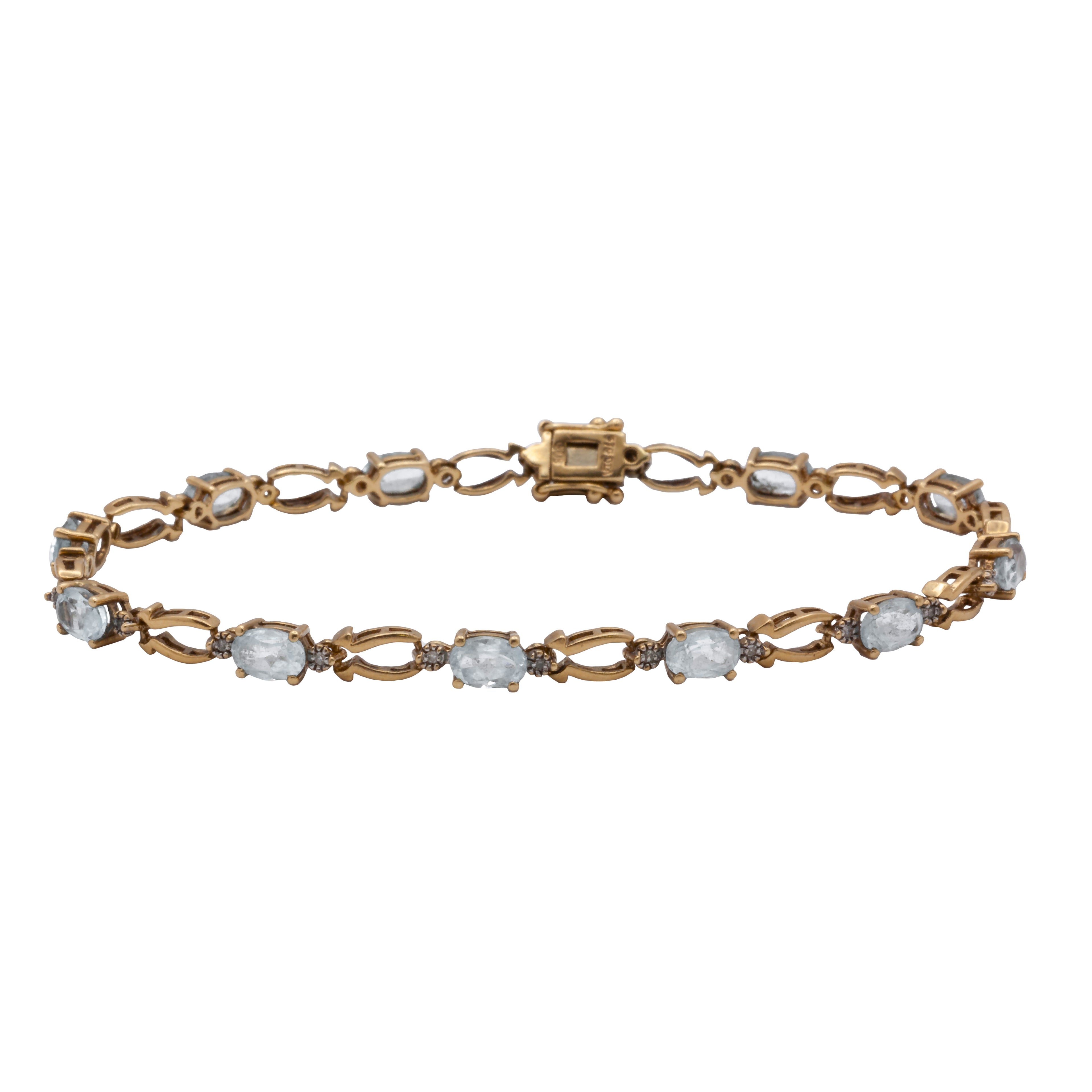 A 9ct gold blue topaz and diamond bracelet