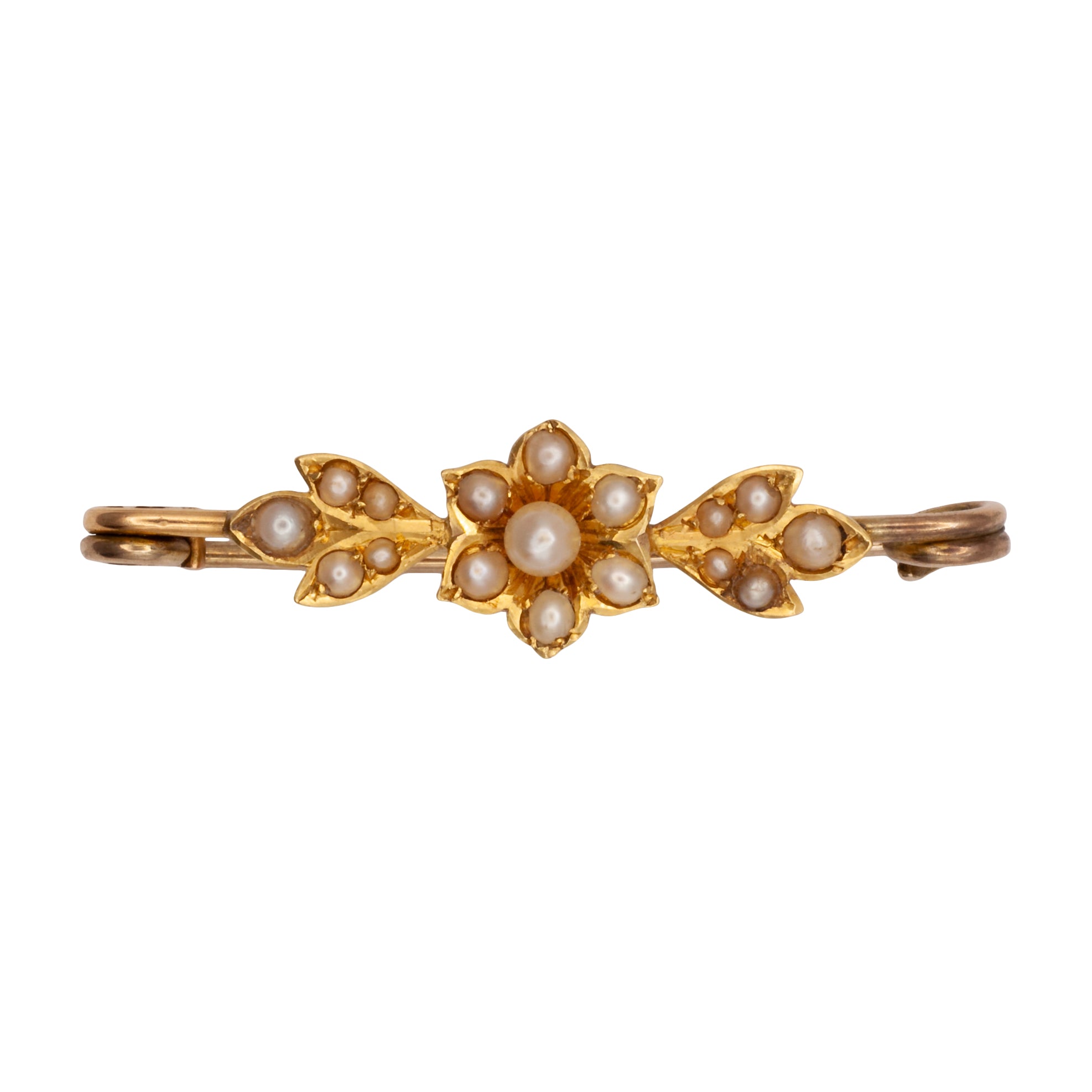 An Art Nouveau 15ct gold seed pearl brooch