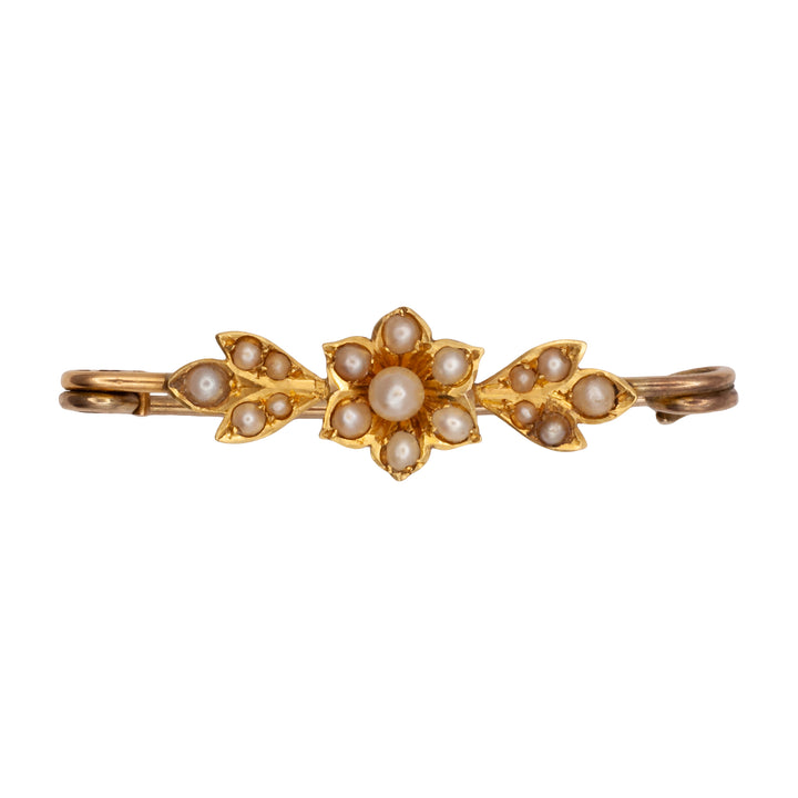 An Art Nouveau 15ct gold seed pearl brooch