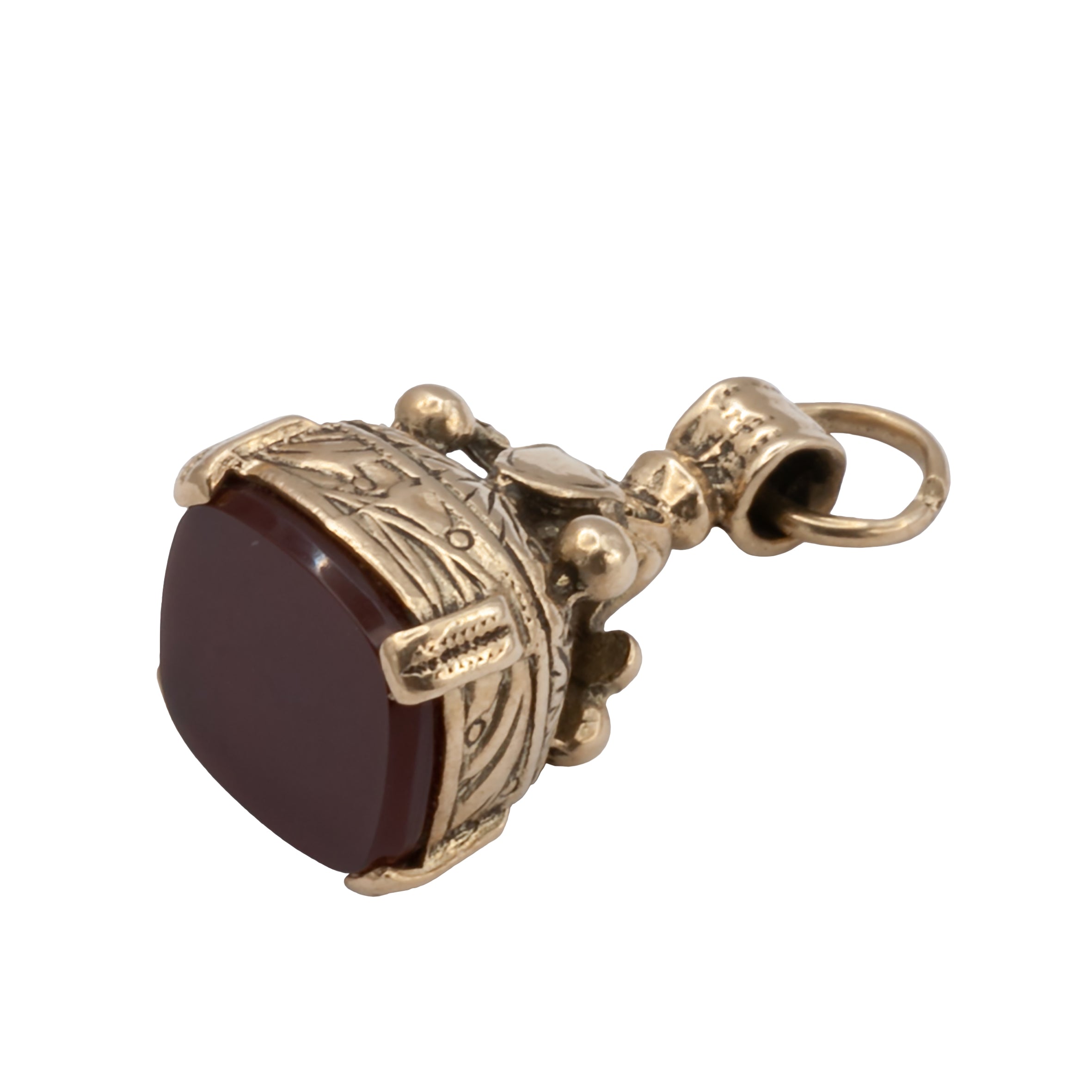 An antique 9ct gold cornelian fob