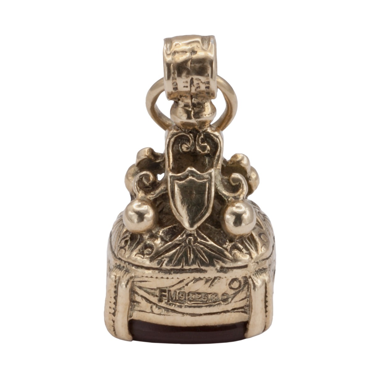 An antique 9ct gold cornelian fob