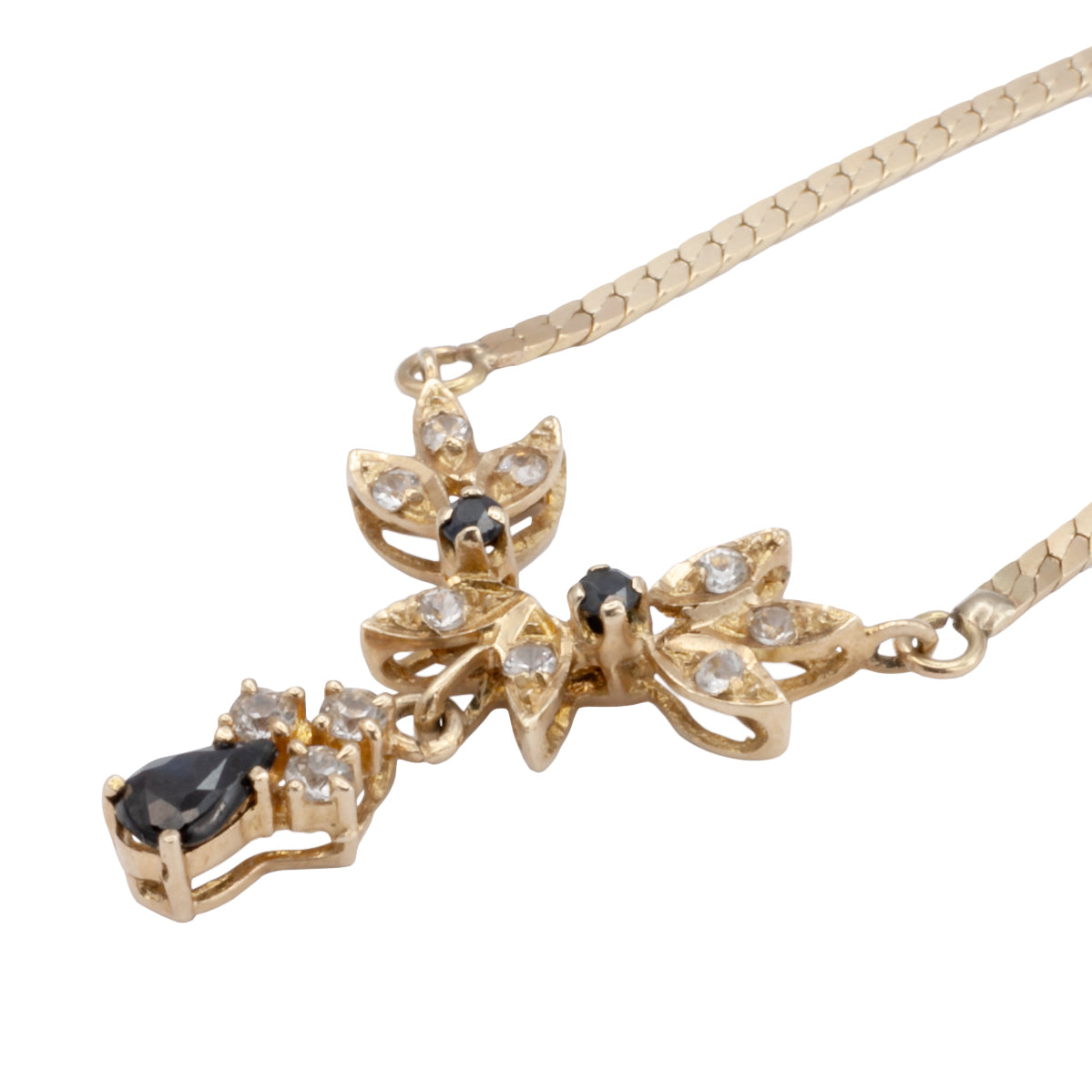 A 14ct gold sapphire and spinel necklace.