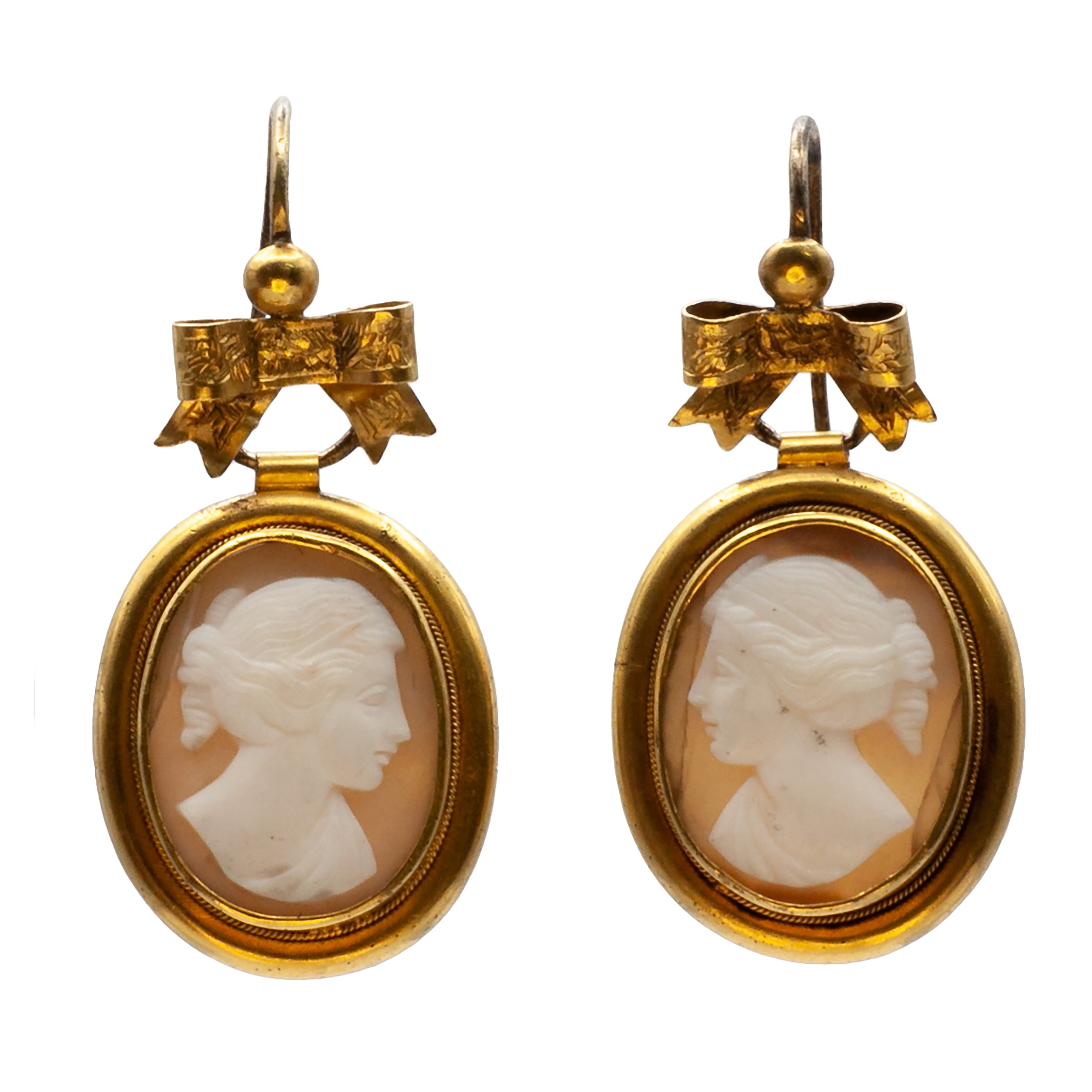 An antique Victorian pair of 18ct gold cameo earrings