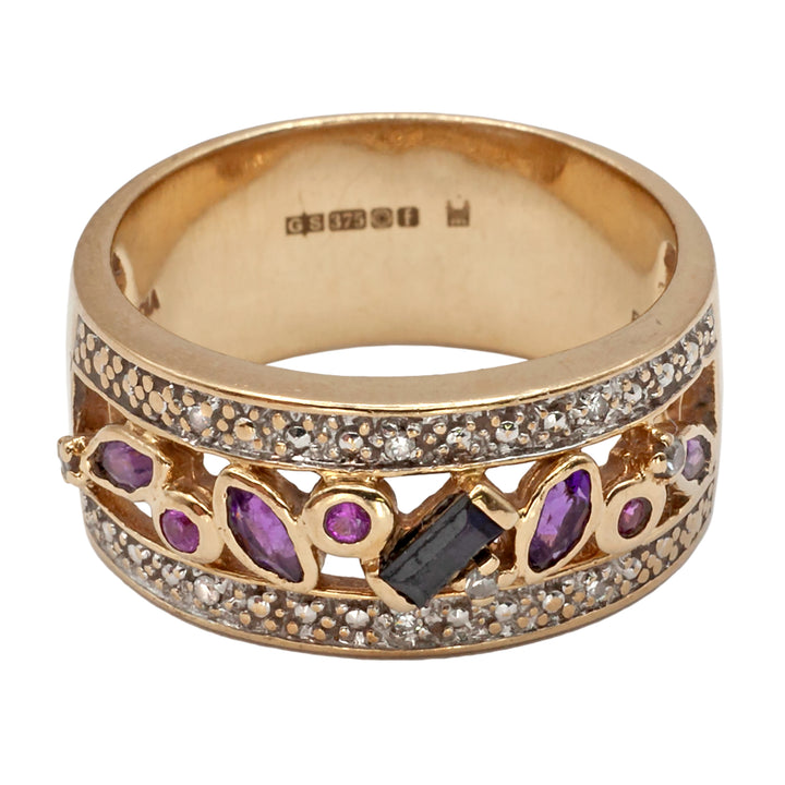 A 9ct gold multi gemstone, and diamond ring