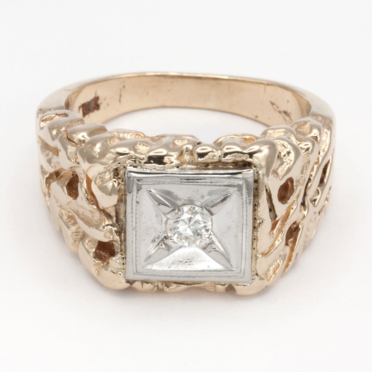 A 10ct heavy gold diamond signet ring