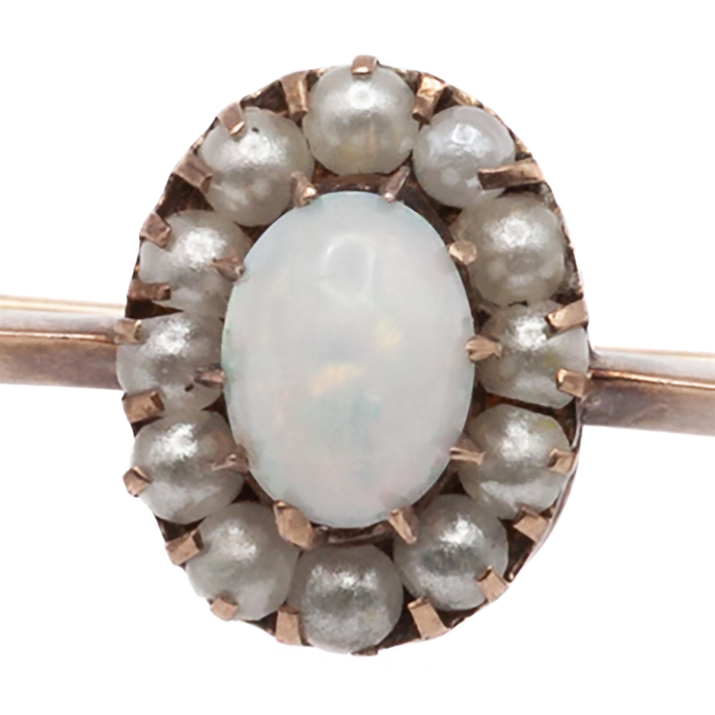 A 9ct gold opal and seed pearl brooch
