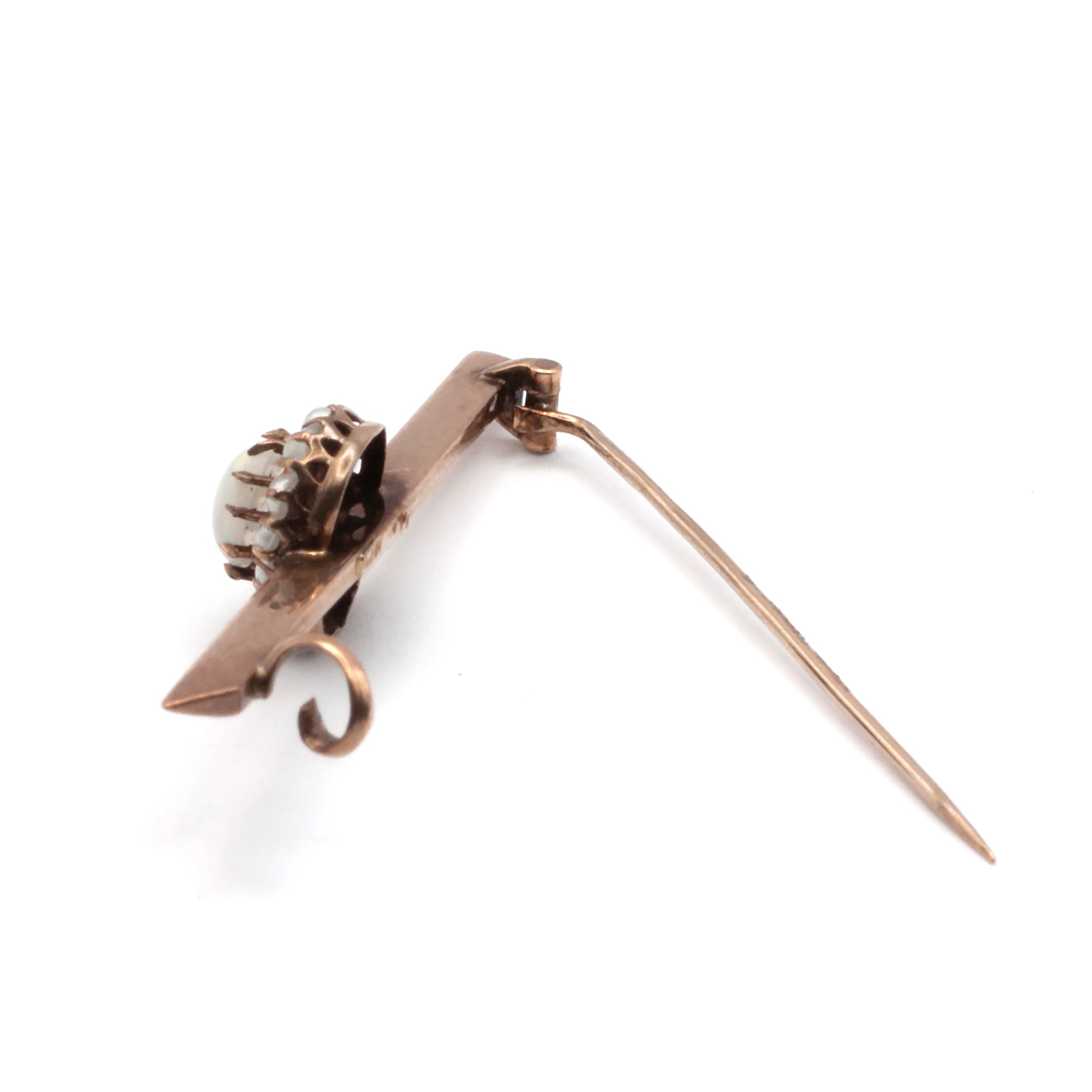 A 9ct gold opal and seed pearl brooch