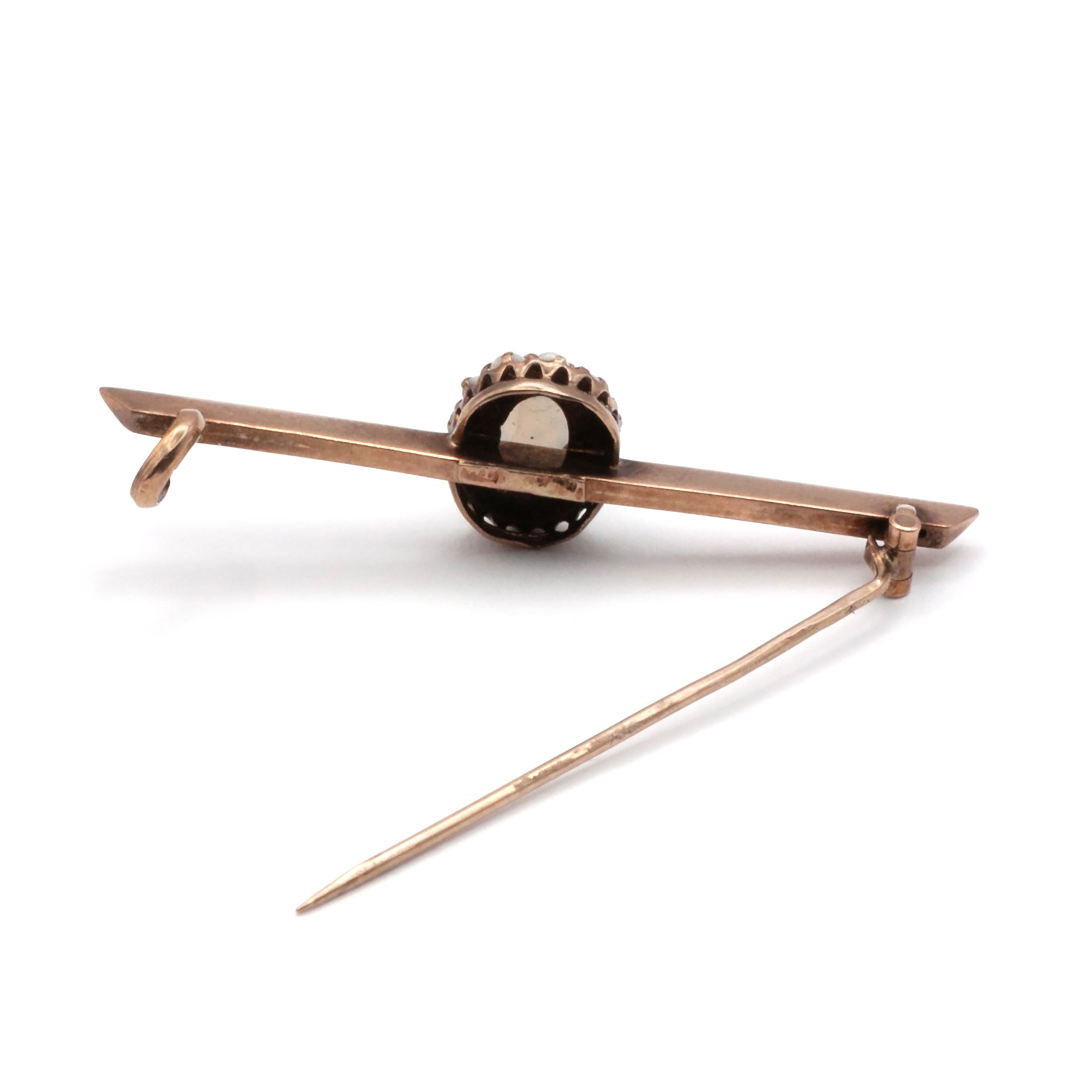 A 9ct gold opal and seed pearl brooch