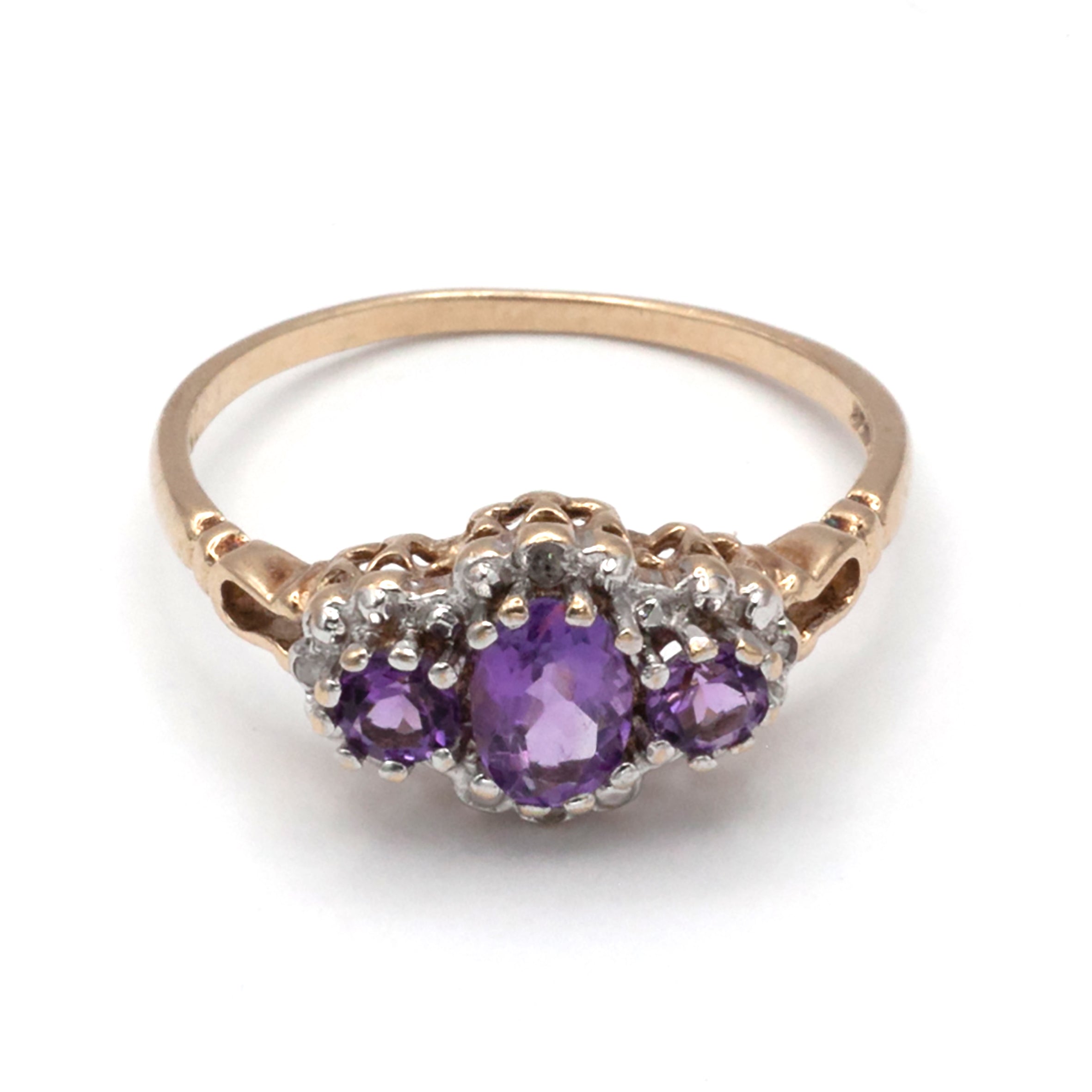 A 9ct gold amethyst and diamond ring