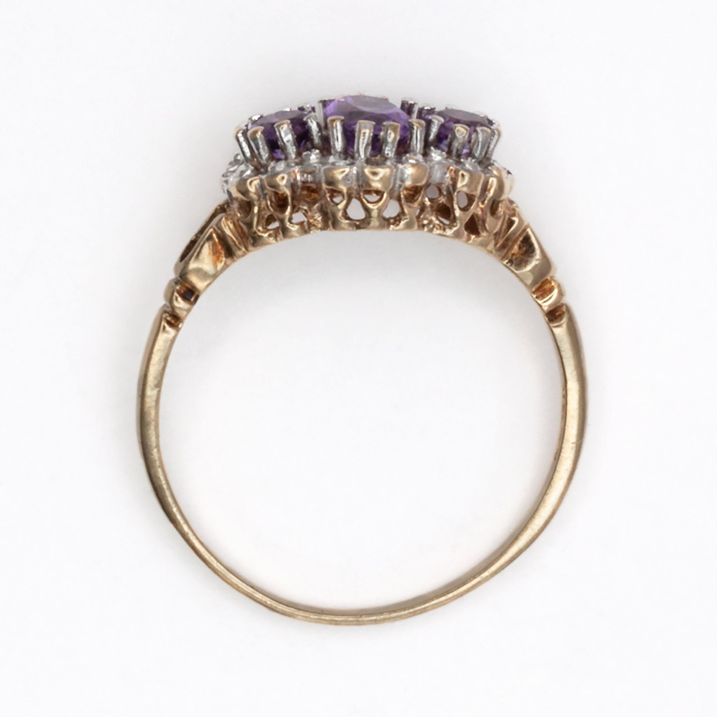 A 9ct gold amethyst and diamond ring