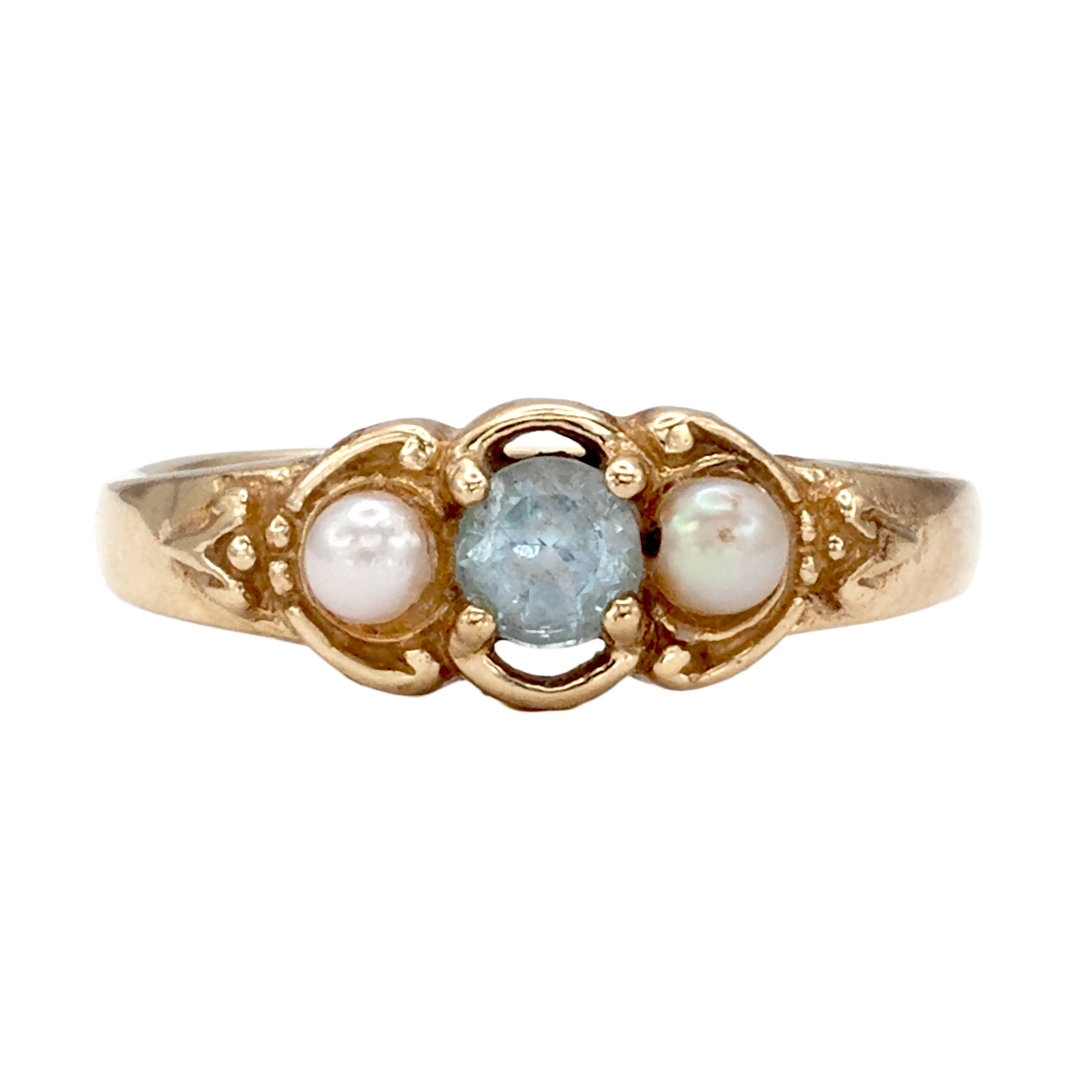 A 9ct gold topaz and pearl ring